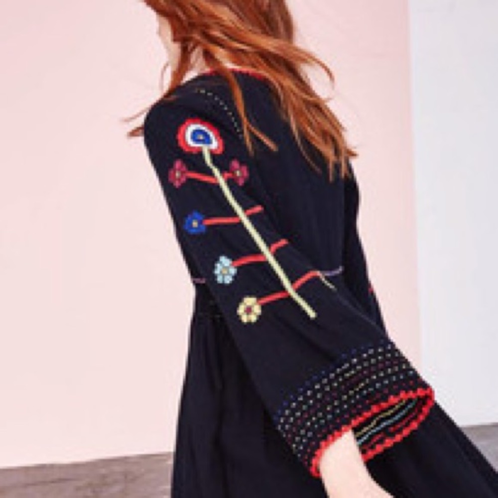 Ulla Johnson Silk Natalia Dress Flower Embroidered in Midnight Black - Picture 2 of 9